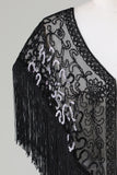 Sorte pailletter Glitter 1920'erne Cape med frynser