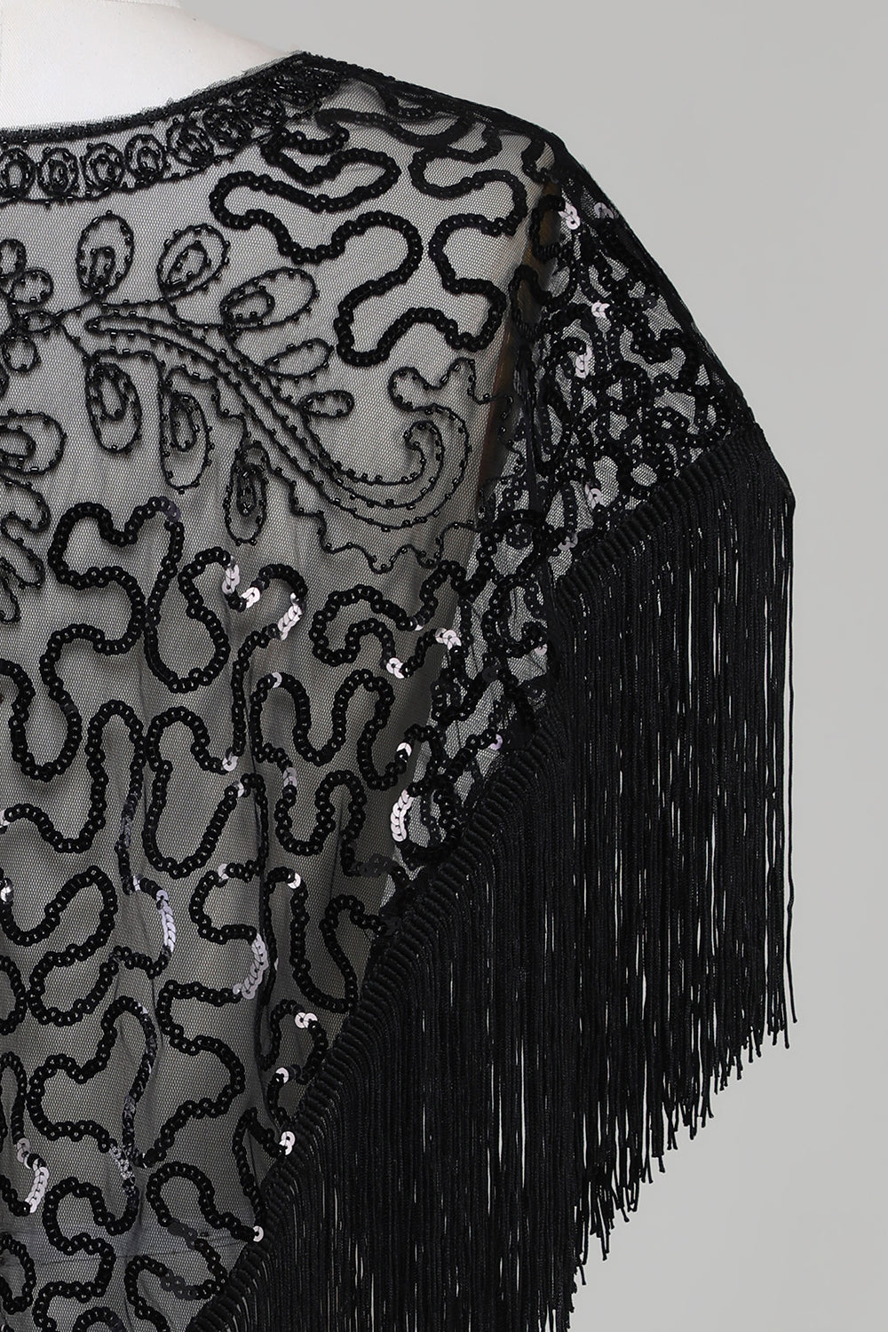 Sorte pailletter Glitter 1920'erne Cape med frynser