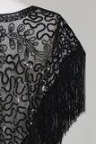 Sorte pailletter Glitter 1920'erne Cape med frynser