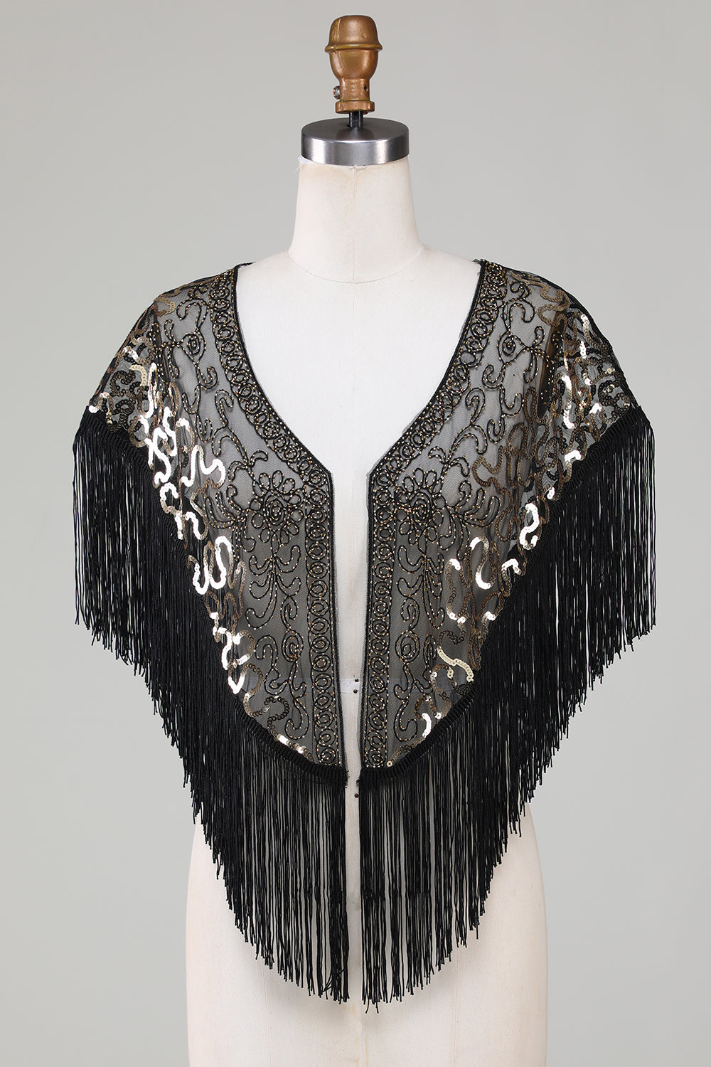 Sorte pailletter Glitter 1920'erne Cape med frynser