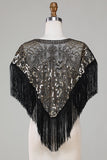 Sorte pailletter Glitter 1920'erne Cape med frynser