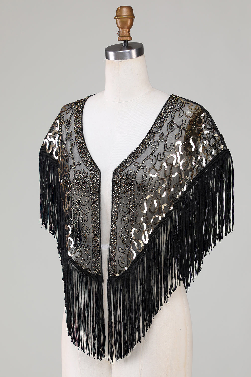 Sorte pailletter Glitter 1920'erne Cape med frynser