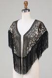 Sorte pailletter Glitter 1920'erne Cape med frynser