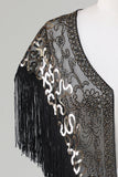Sorte pailletter Glitter 1920'erne Cape med frynser