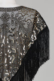 Sorte pailletter Glitter 1920'erne Cape med frynser