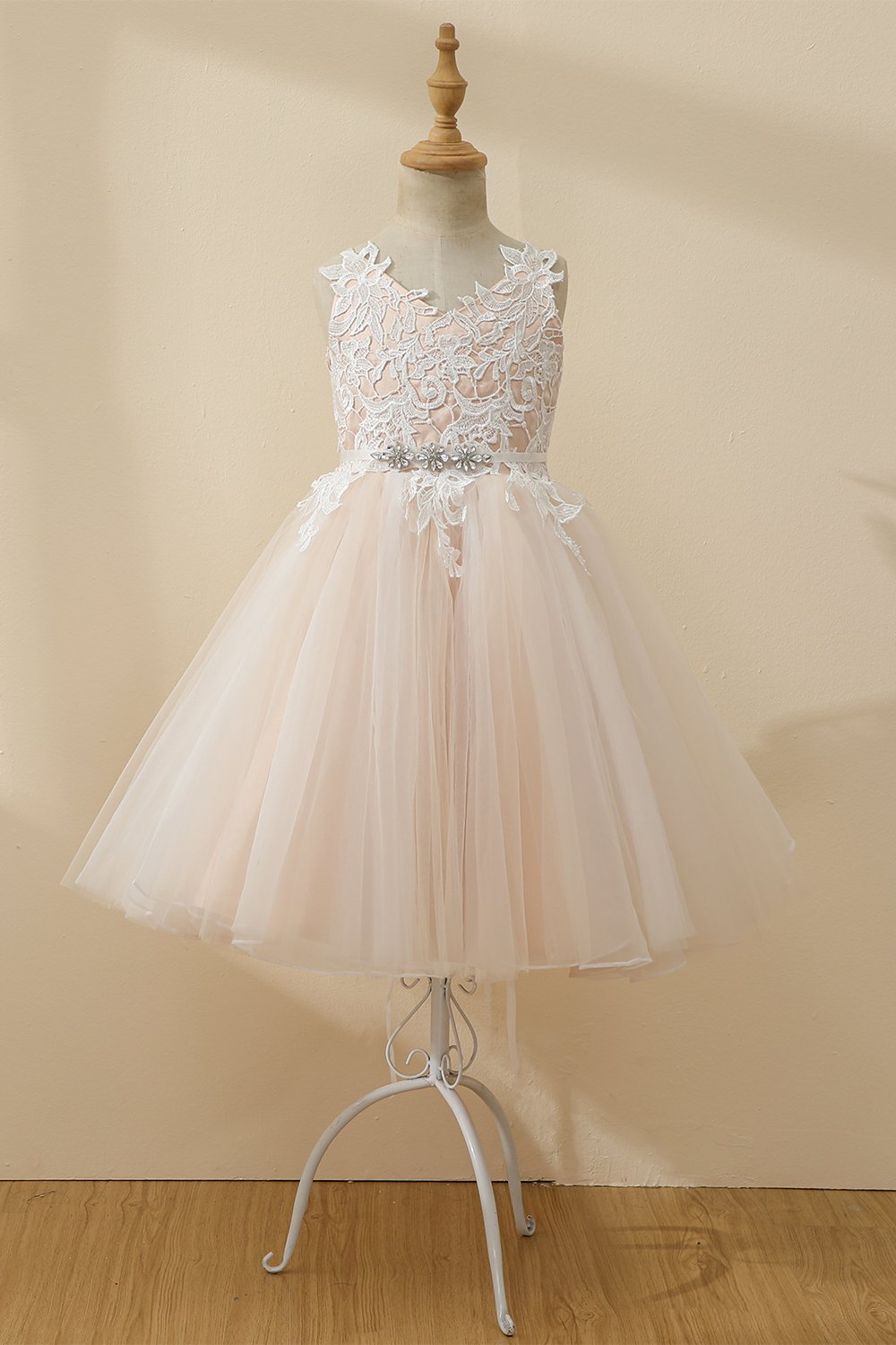 Champagne beaded Tulle Blomst Pige Kjole