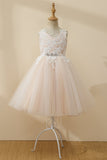 Champagne beaded Tulle Blomst Pige Kjole