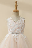 Champagne beaded Tulle Blomst Pige Kjole