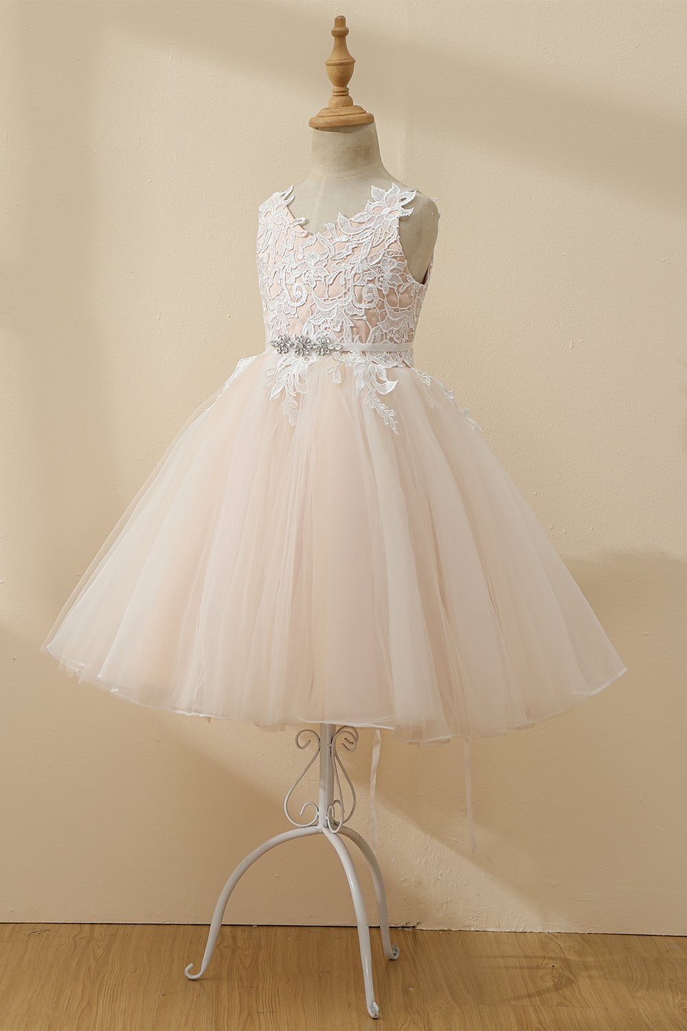 Champagne beaded Tulle Blomst Pige Kjole