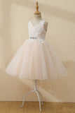 Champagne beaded Tulle Blomst Pige Kjole