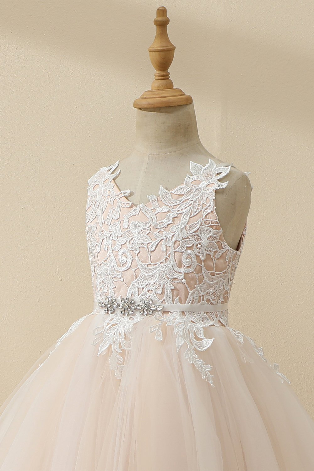 Champagne beaded Tulle Blomst Pige Kjole