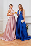 Blush Satin Lang Prom Kjole
