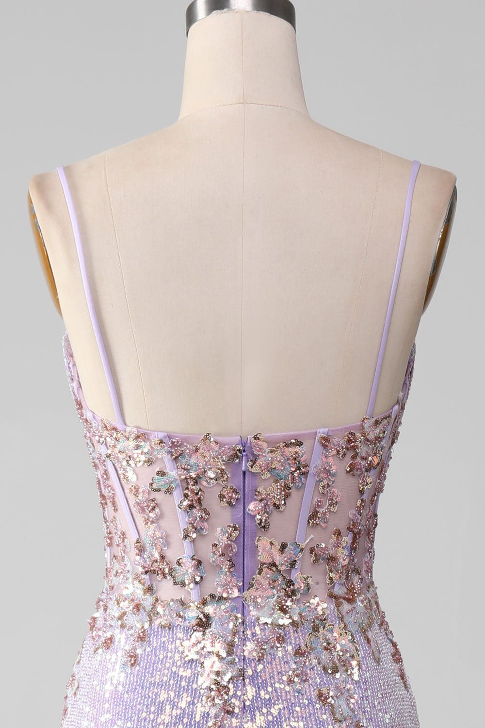 Lilac Sparkly Spaghetti Straps Havfrue Gallakjole med slids