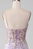 Lilac Sparkly Spaghetti Straps Havfrue Gallakjole med slids