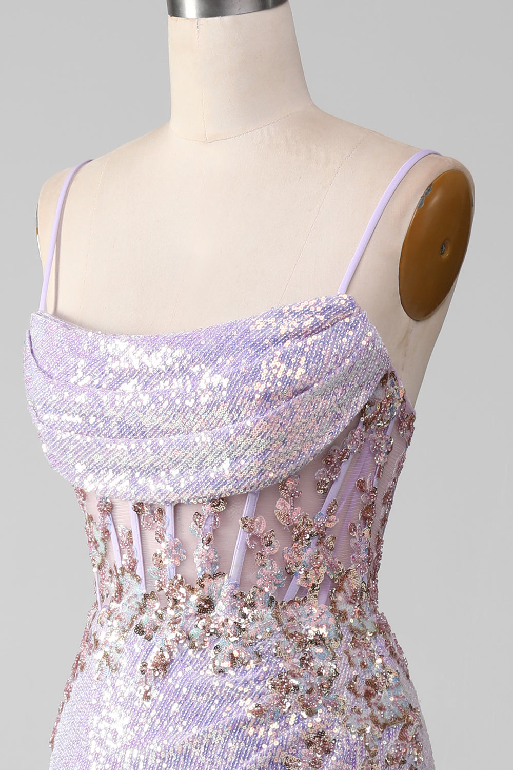 Lilac Sparkly Spaghetti Straps Havfrue Gallakjole med slids