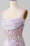 Lilac Sparkly Spaghetti Straps Havfrue Gallakjole med slids