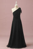 Sort Chiffon En skulder A-Line Junior Brudepige Kjole