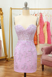 Stram Sweetheart Purple Short Homecoming Kjole med applikationer