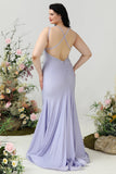 Havfrue Spaghetti Stropper Lilac Plus Size Prom Kjole med Criss Cross Back