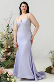 Havfrue Spaghetti Stropper Lilac Plus Size Prom Kjole med Criss Cross Back