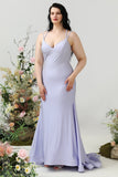 Havfrue Spaghetti Stropper Lilac Plus Size Prom Kjole med Criss Cross Back
