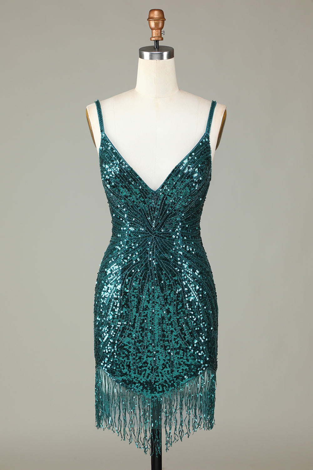 Sparkly Bodycon Spaghetti Stropper Blå Pailletter Kort Homecoming Kjole med Kvast