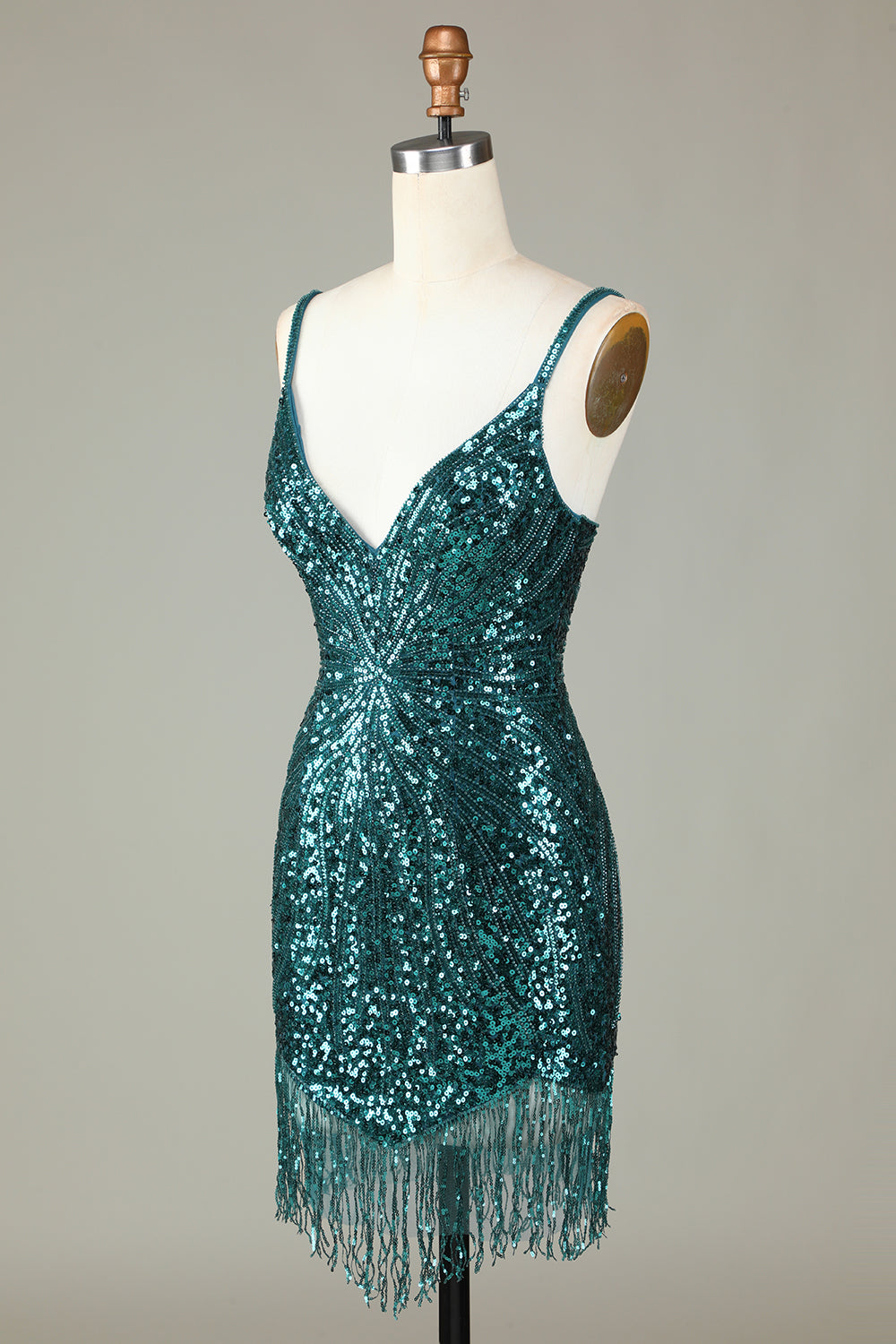 Sparkly Bodycon Spaghetti Stropper Blå Pailletter Kort Homecoming Kjole med Kvast