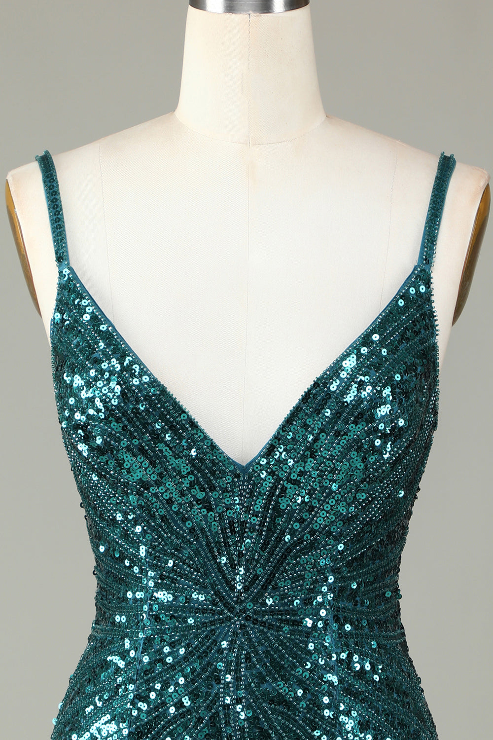 Sparkly Bodycon Spaghetti Stropper Blå Pailletter Kort Homecoming Kjole med Kvast