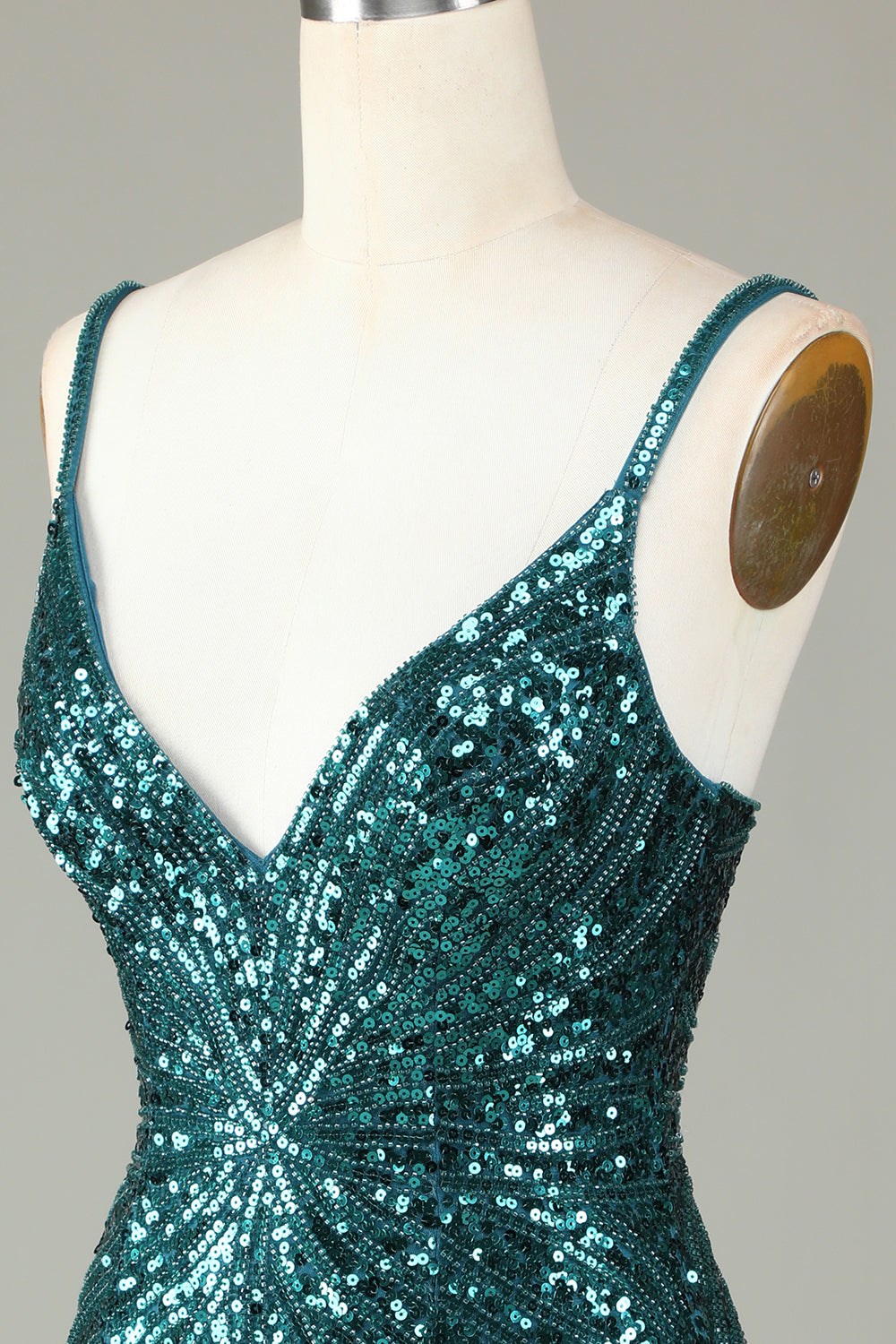 Sparkly Bodycon Spaghetti Stropper Blå Pailletter Kort Homecoming Kjole med Kvast