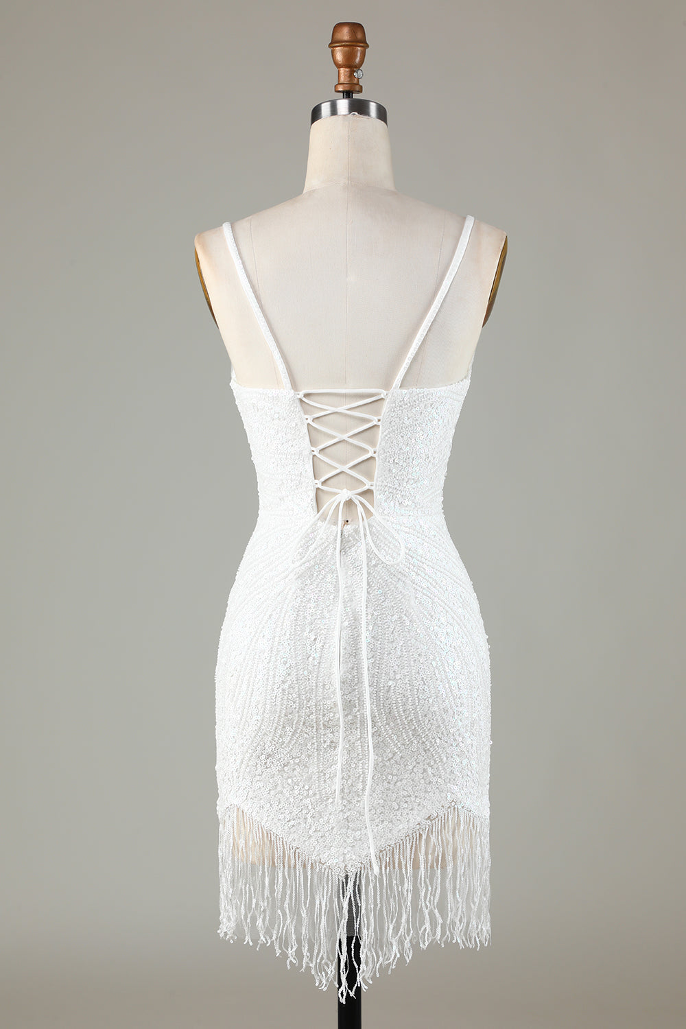 Glitrende bodycon spaghetti stropper blå snørebånd tilbage kort cocktailkjole med perler