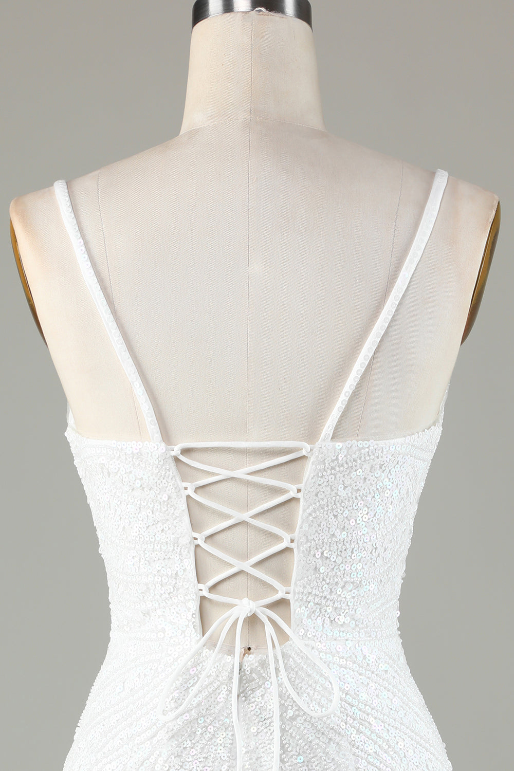 Glitrende bodycon spaghetti stropper blå snørebånd tilbage kort cocktailkjole med perler