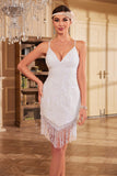 Bodycon Spaghetti Stropper Hvide pailletter 1920'erne Festkjole med kvast