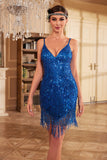 Bodycon Spaghetti Stropper Hvide pailletter 1920'erne Festkjole med kvast