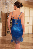 Bodycon Spaghetti Stropper Hvide pailletter 1920'erne Festkjole med kvast