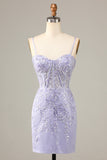 Smuk bodycon korset homecoming kjole med blonde detalje