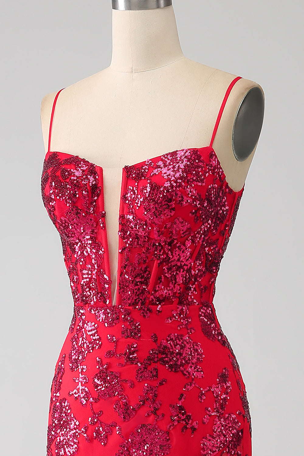 Havfrue mørkerøde pailletter gallakjole med slids