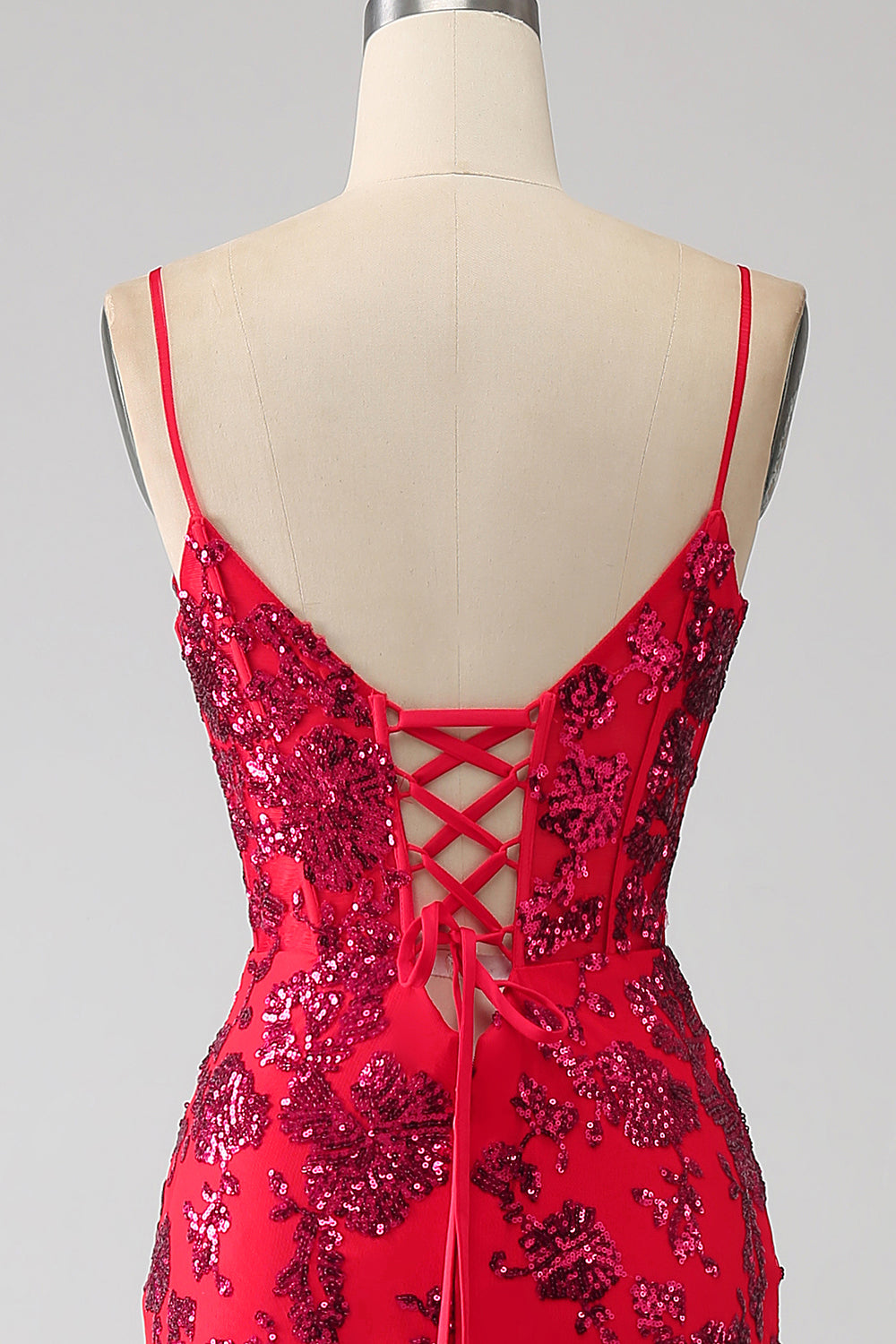 Havfrue mørkerøde pailletter gallakjole med slids