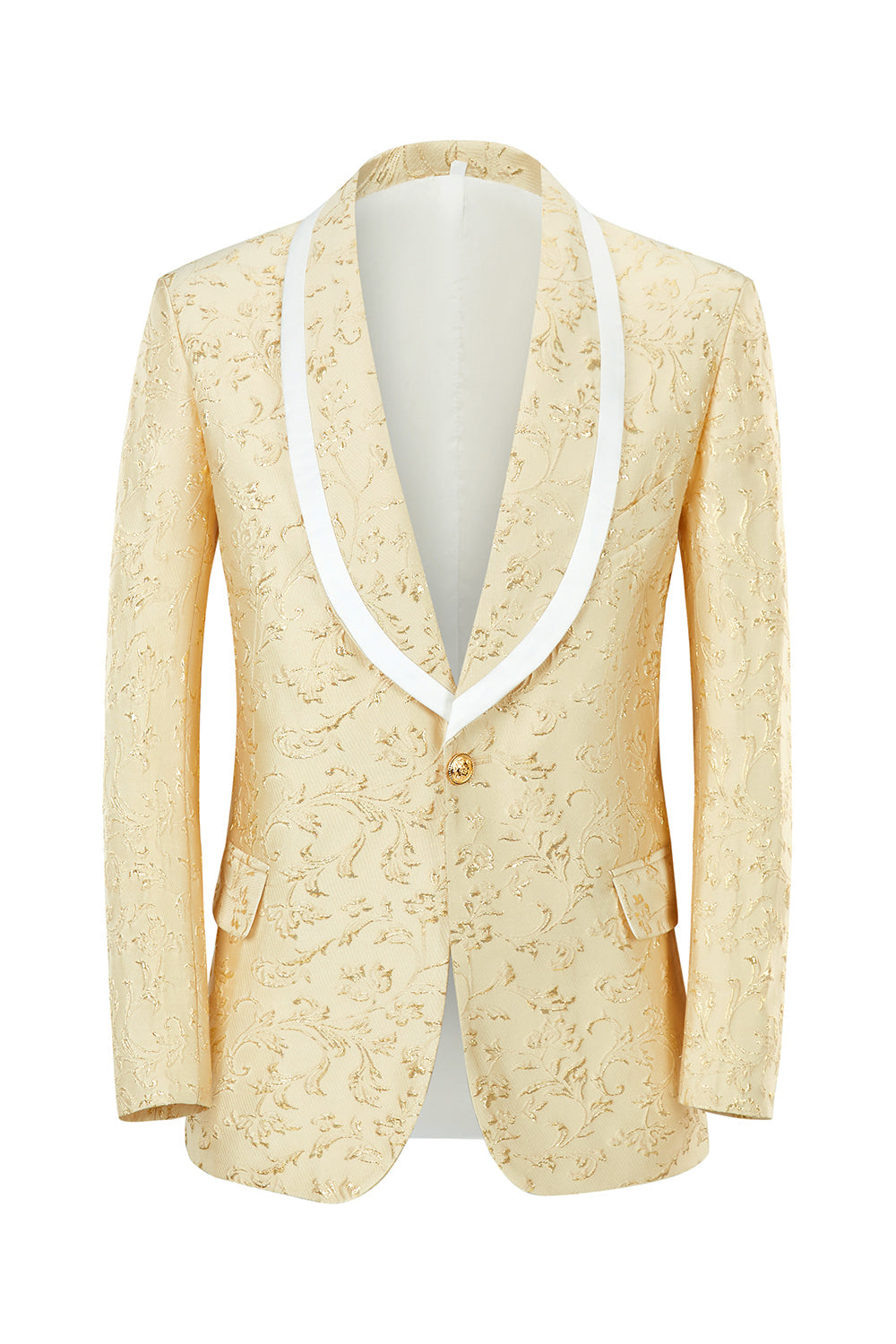 Champagne Sjal Revers One Button Jacquard mænds galladragter