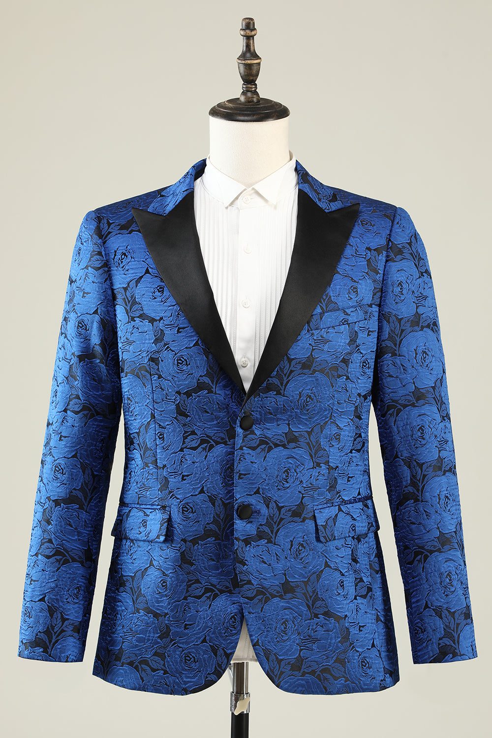 Peak Revers Jacquard Royal Blue Single Breasted Mænds Prom Blazer