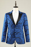 Peak Revers Jacquard Royal Blue Single Breasted Mænds Prom Blazer