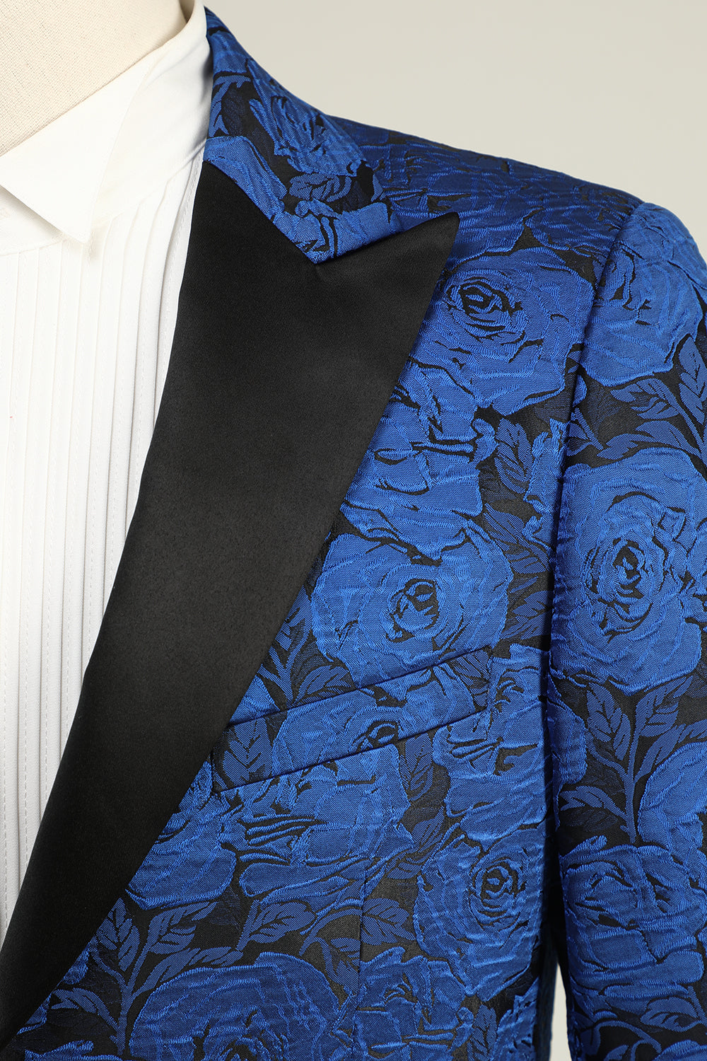 Peak Revers Jacquard Royal Blue Single Breasted Mænds Prom Blazer