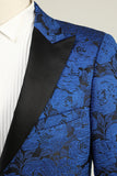 Peak Revers Jacquard Royal Blue Single Breasted Mænds Prom Blazer