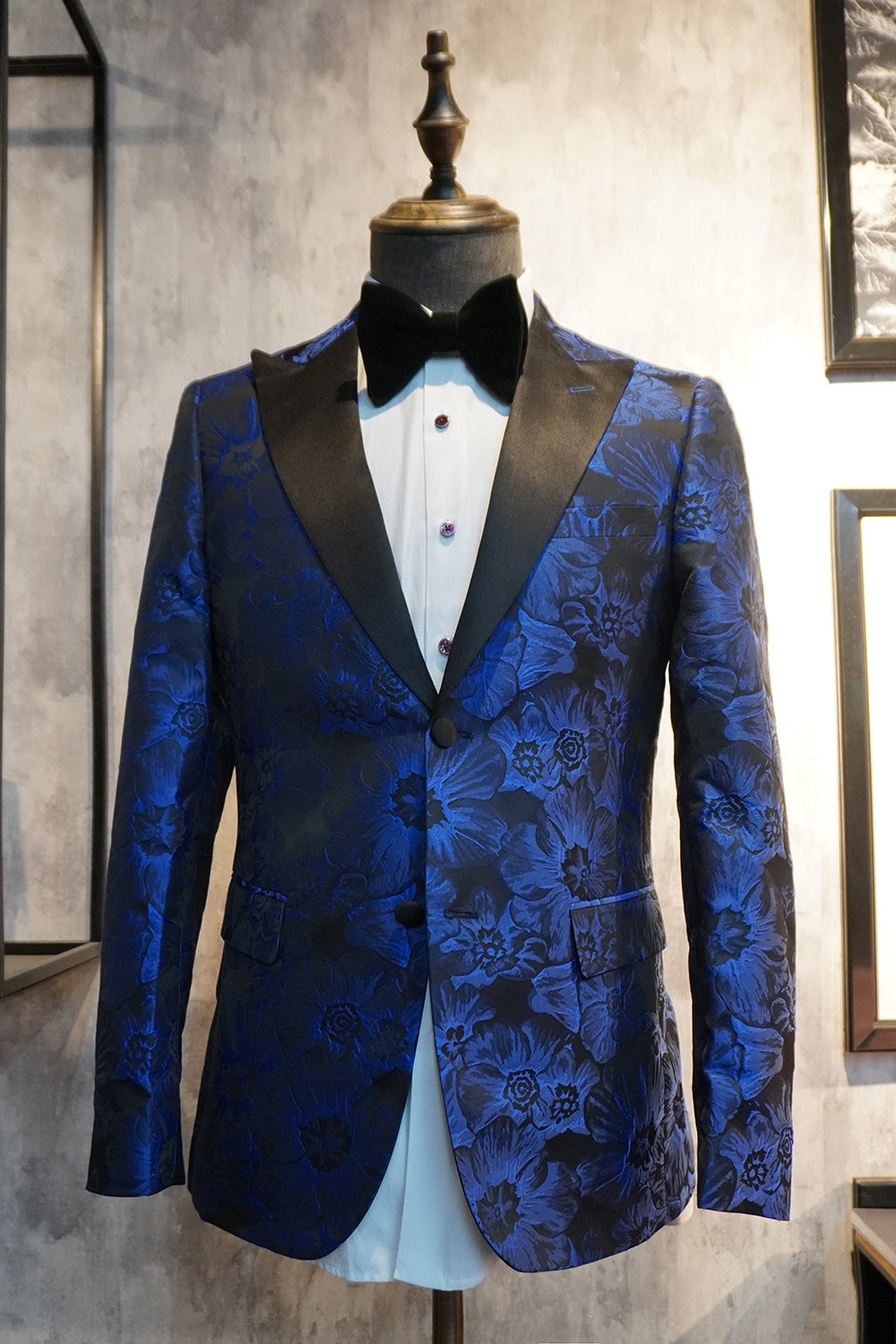 Peak Lapel Jacquard To knapper Royal Blue Single Breasted Mænds Prom Blazer