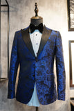 Peak Lapel Jacquard To knapper Royal Blue Single Breasted Mænds Prom Blazer