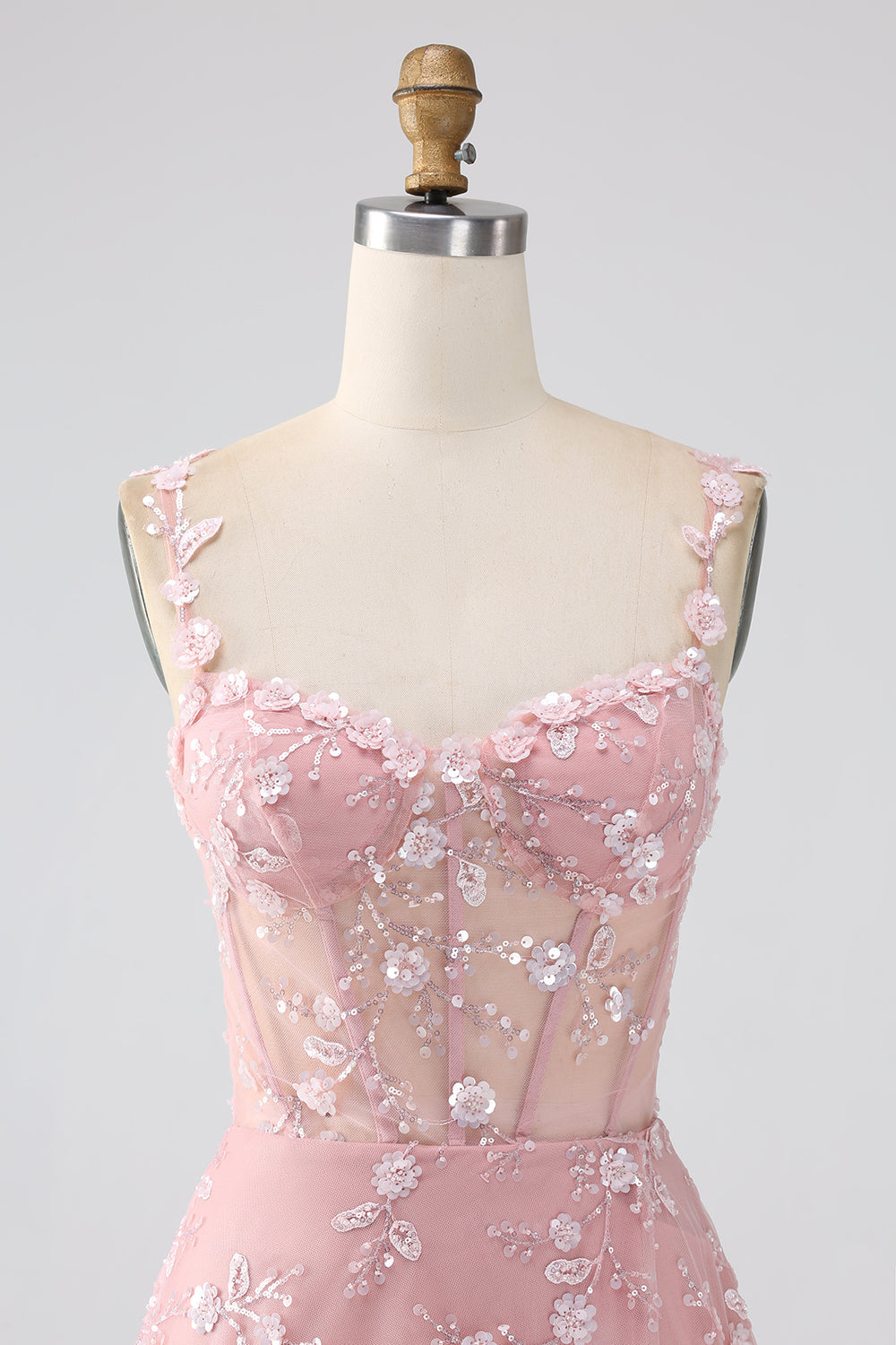 Sparkly Blush A Line Spaghetti Straps Pailletkorset Prom kjole med slids