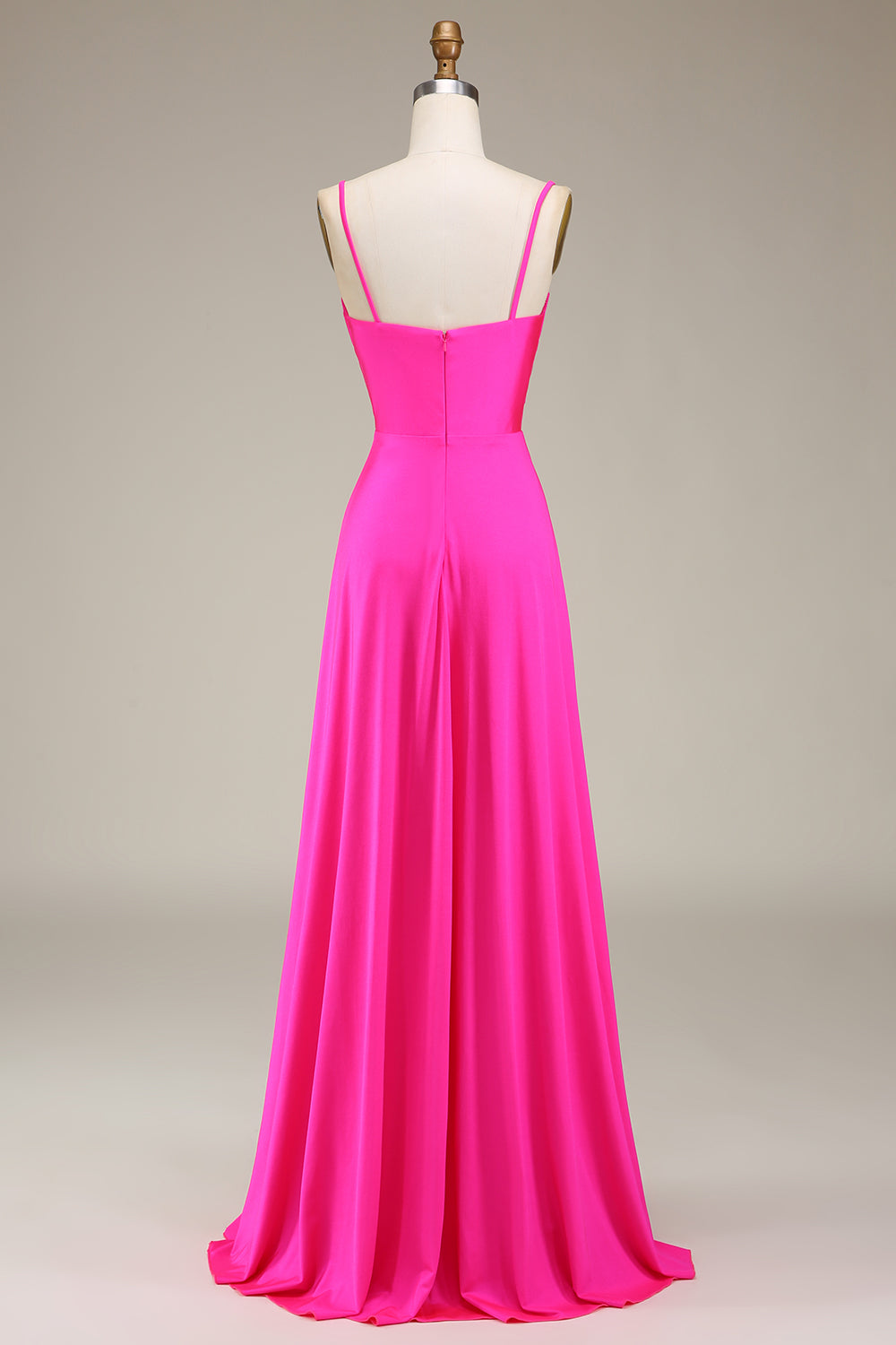 Hot Pink Spaghetti Straps A-line Galla Kjoler med plisseret