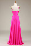 Hot Pink Spaghetti Straps A-line Galla Kjoler med plisseret