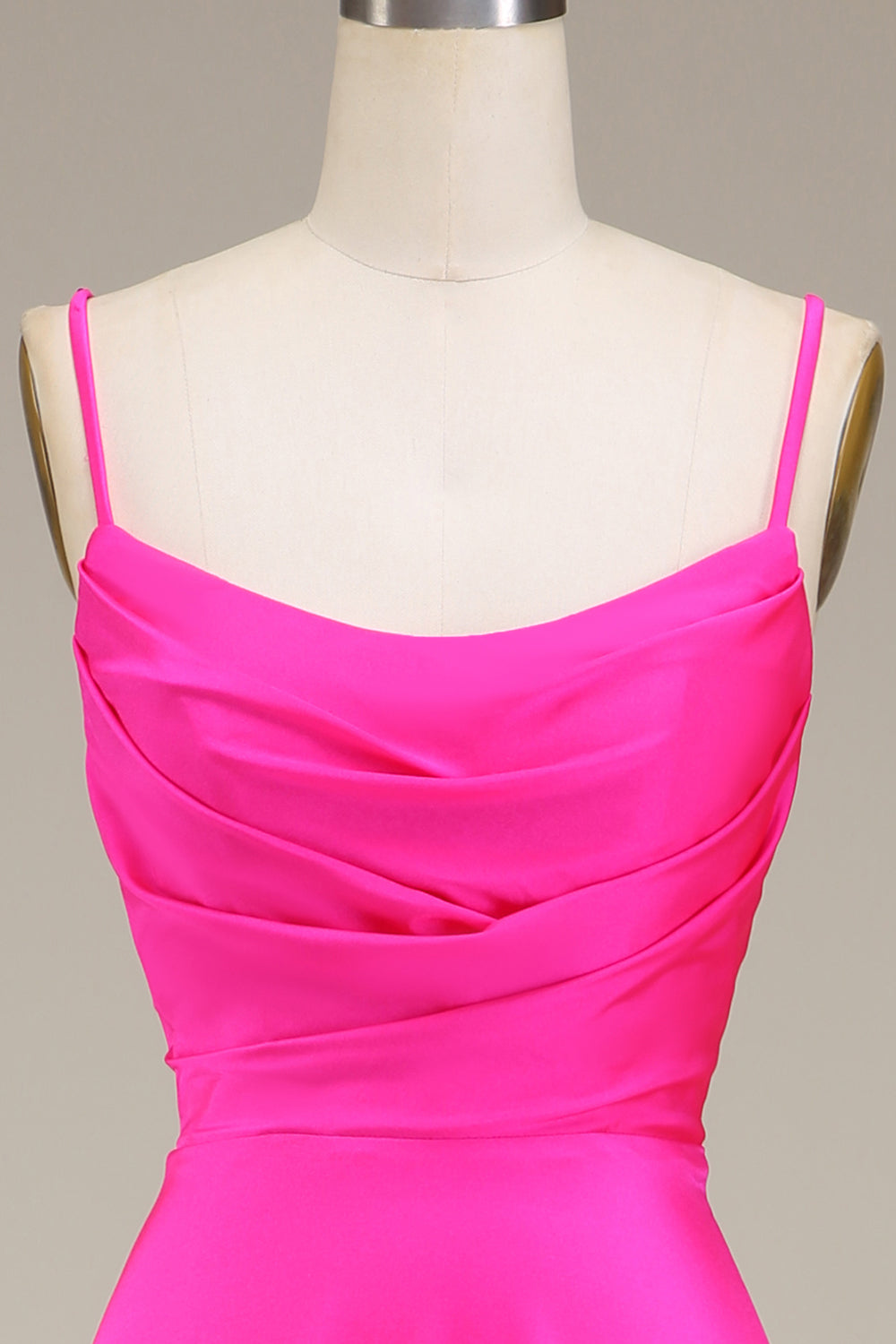 Hot Pink Spaghetti Straps A-line Galla Kjoler med plisseret