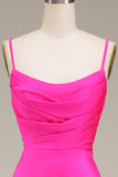 Hot Pink Spaghetti Straps A-line Galla Kjoler med plisseret