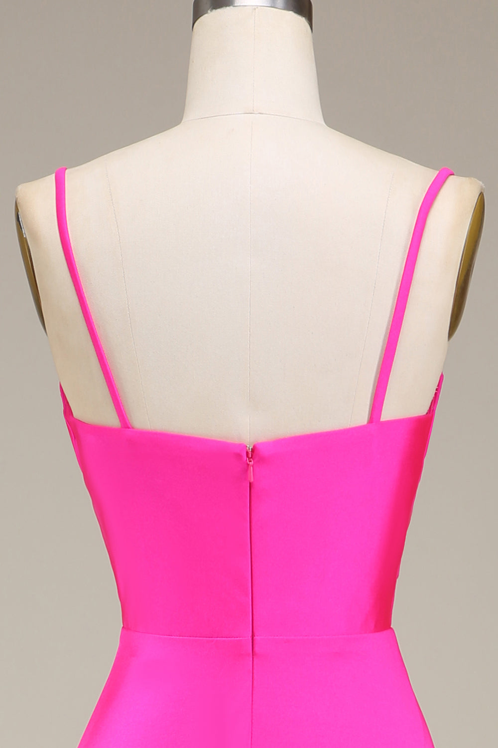 Hot Pink Spaghetti Straps A-line Galla Kjoler med plisseret